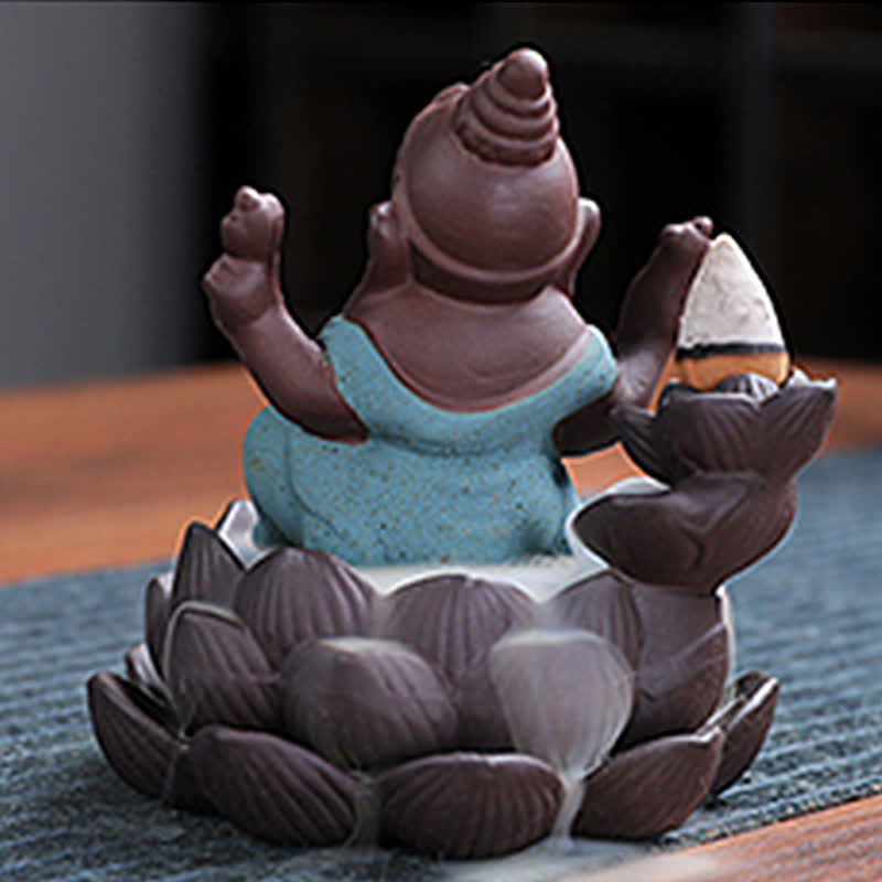 Ganesh-Elefant, violetter Rückfluss-Räucherbrenner aus Ton