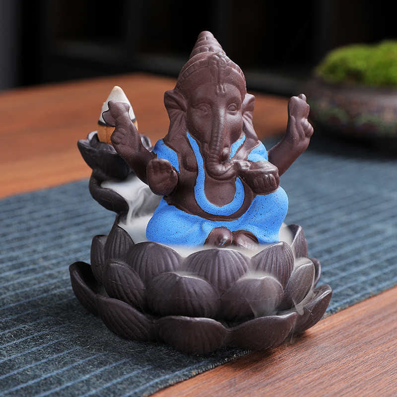Ganesh-Elefant, violetter Rückfluss-Räucherbrenner aus Ton