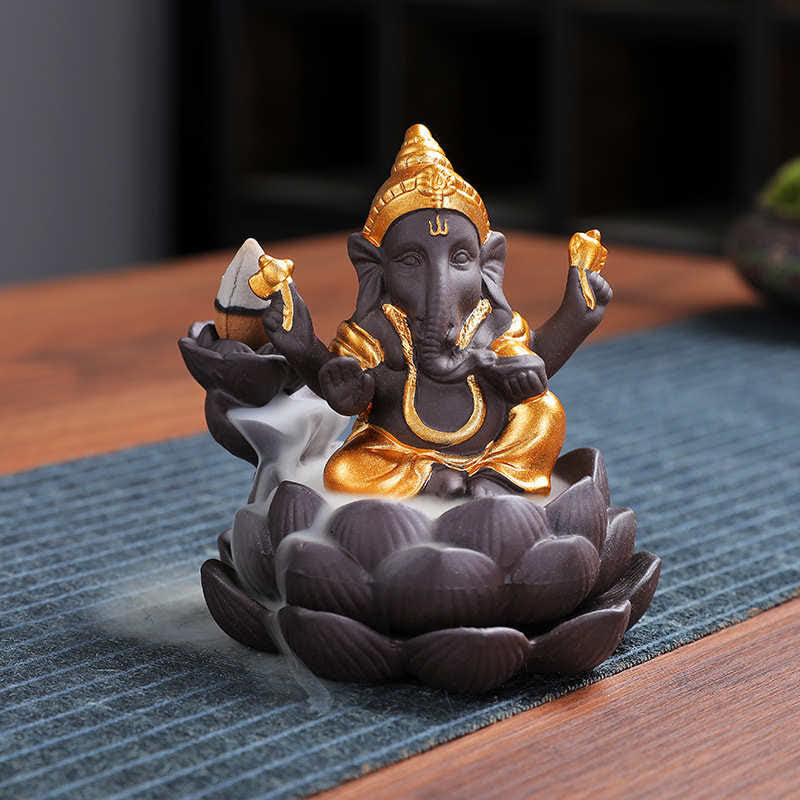 Ganesh-Elefant, violetter Rückfluss-Räucherbrenner aus Ton