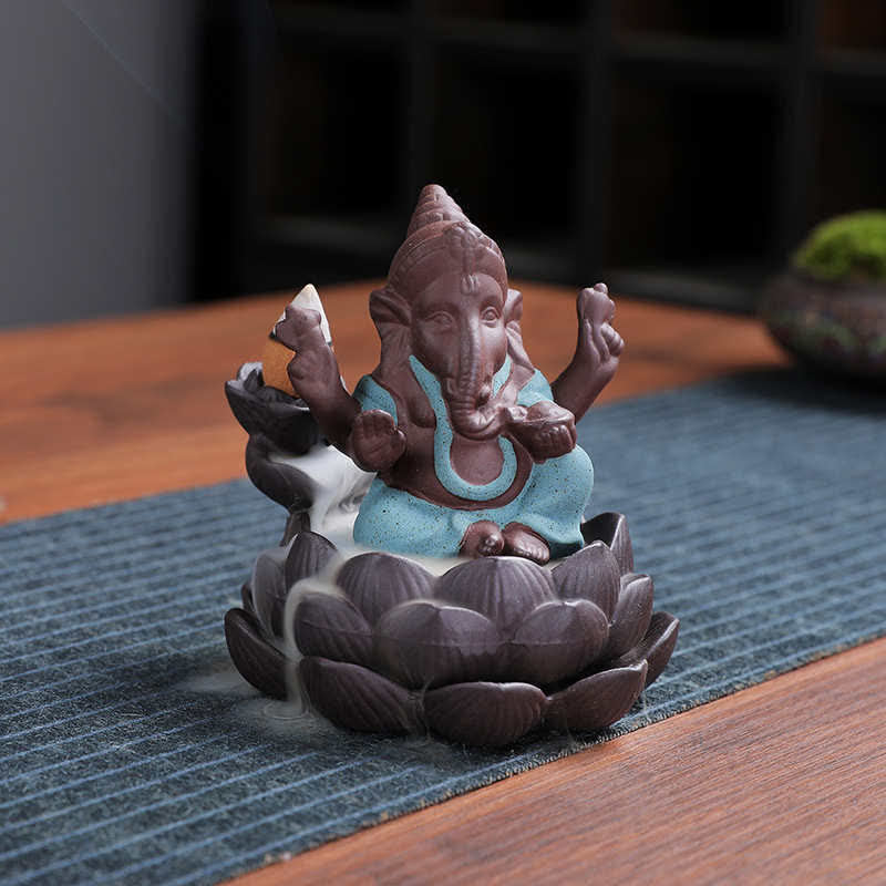 Ganesh-Elefant, violetter Rückfluss-Räucherbrenner aus Ton