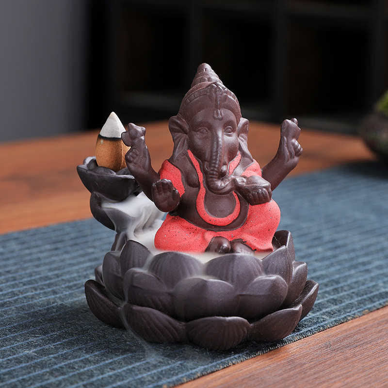 Ganesh-Elefant, violetter Rückfluss-Räucherbrenner aus Ton