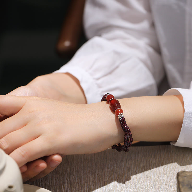 Granatroter Achat-Schutz-Dreischicht-Armband