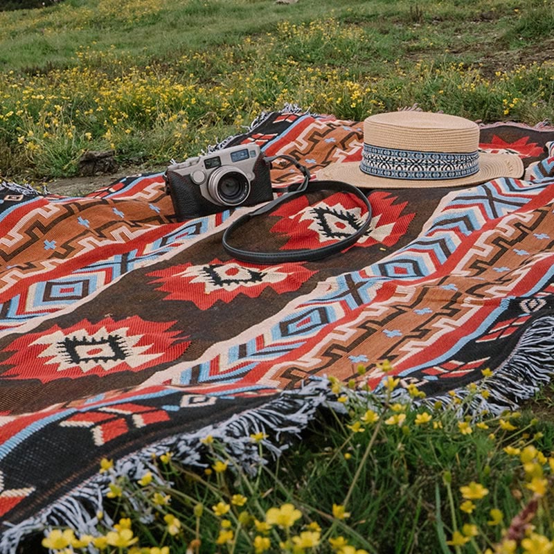 Geometrische tibetische Decke, 90 x 180 cm, warm, bequem