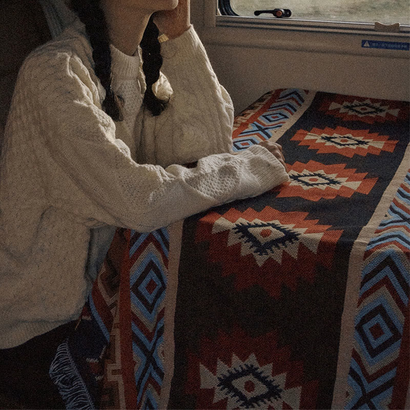 Geometrische tibetische Decke, 90 x 180 cm, warm, bequem