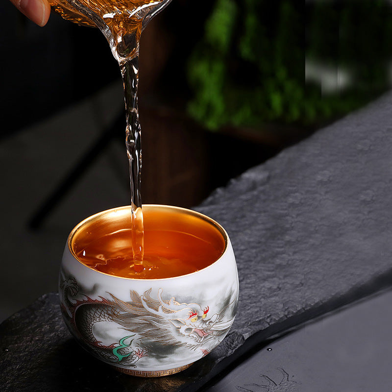 Vergoldete Kürbis-Drachen-Teetasse aus Porzellan, 160 ml, spirituelle Teetasse