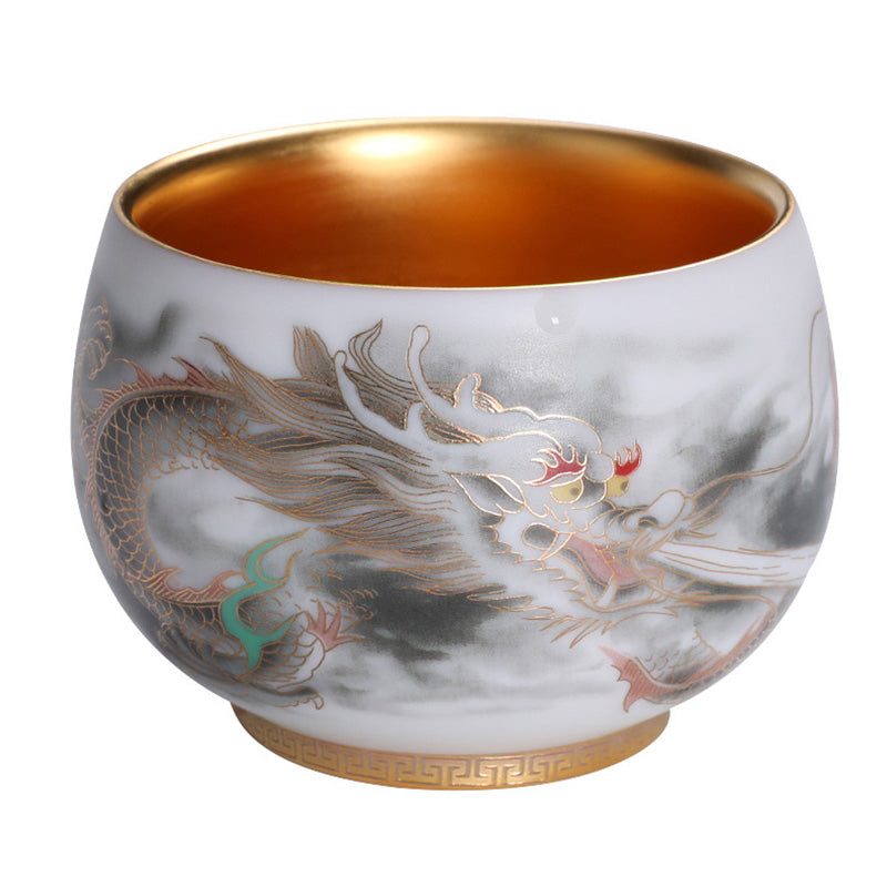 Vergoldete Kürbis-Drachen-Teetasse aus Porzellan, 160 ml, spirituelle Teetasse