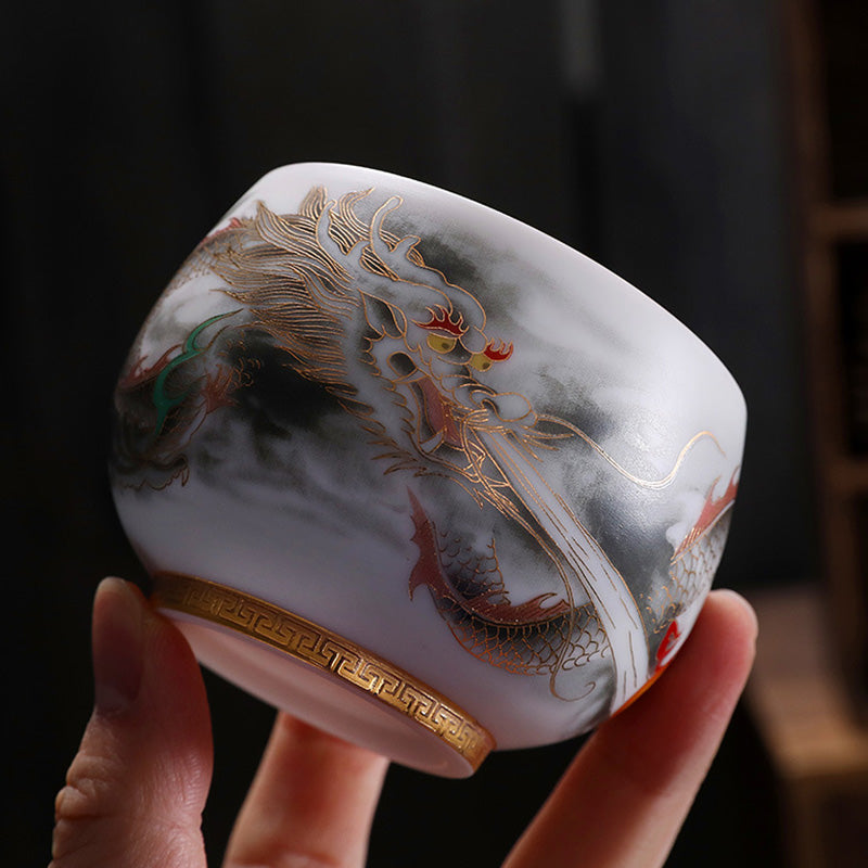 Vergoldete Kürbis-Drachen-Teetasse aus Porzellan, 160 ml, spirituelle Teetasse