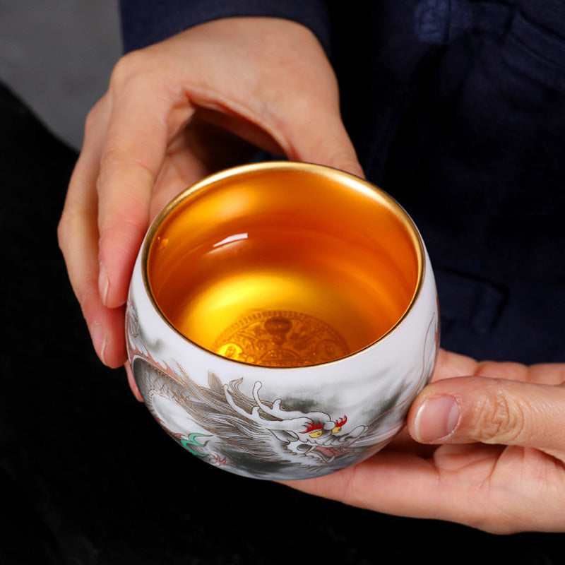 Vergoldete Kürbis-Drachen-Teetasse aus Porzellan, 160 ml, spirituelle Teetasse