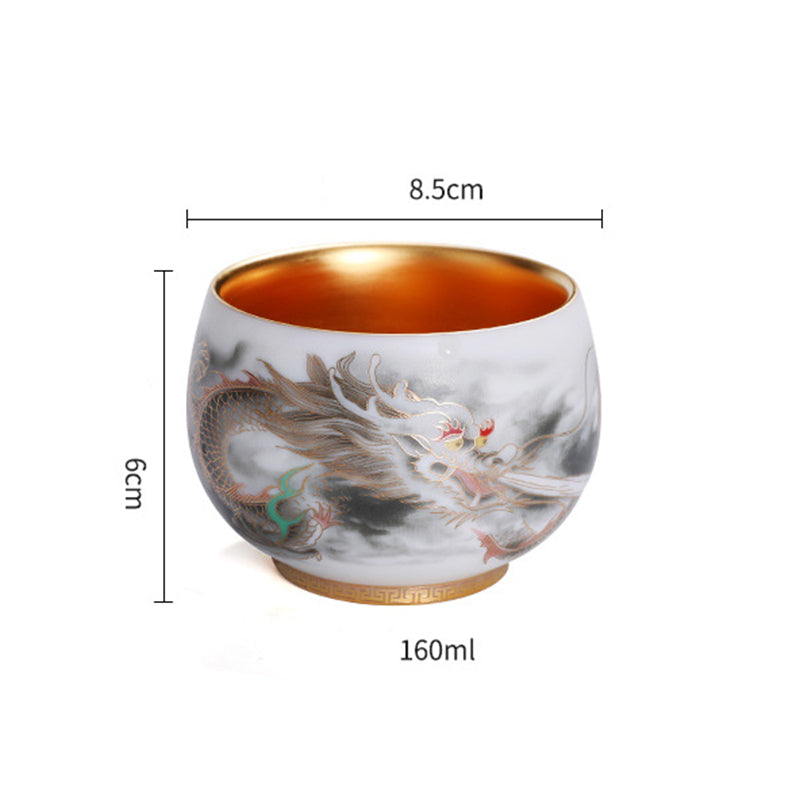 Vergoldete Kürbis-Drachen-Teetasse aus Porzellan, 160 ml, spirituelle Teetasse