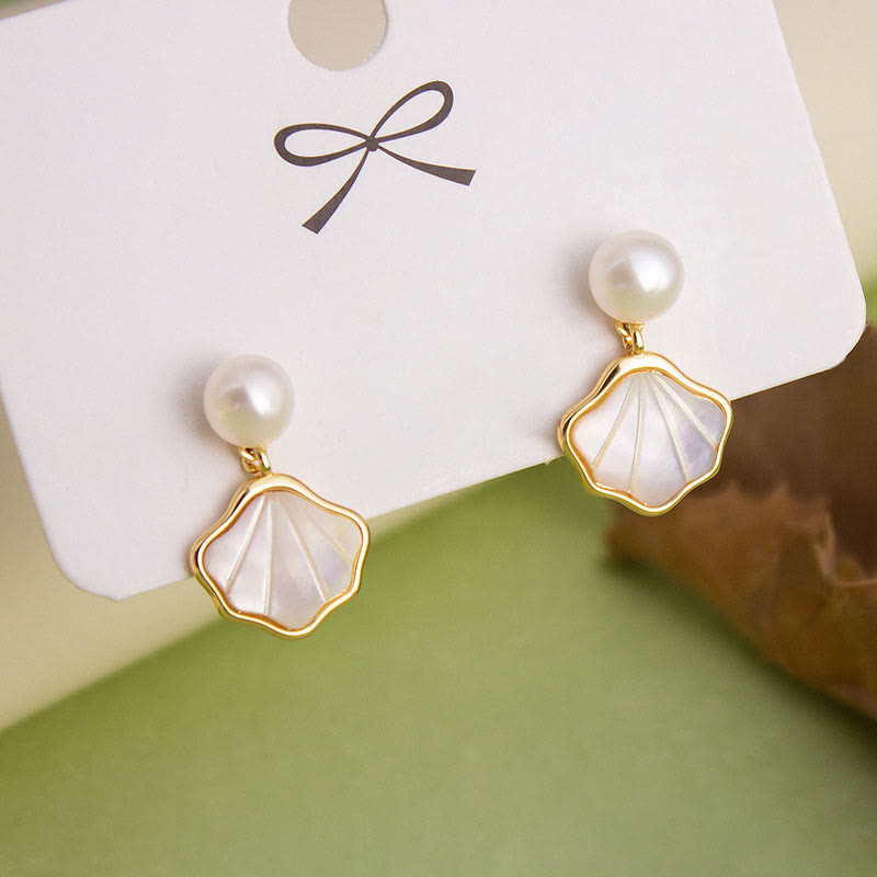 Schmuckset mit Ginkgo-Tridacna-Perlen und Kupferring, Ohrringen und Halskette