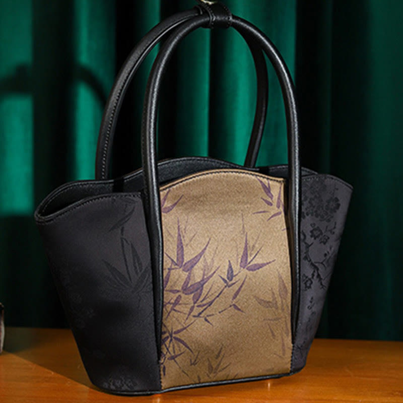 Goldfarbene Umhängetasche im Vintage-Stil mit Bambus-Print, 31 cm