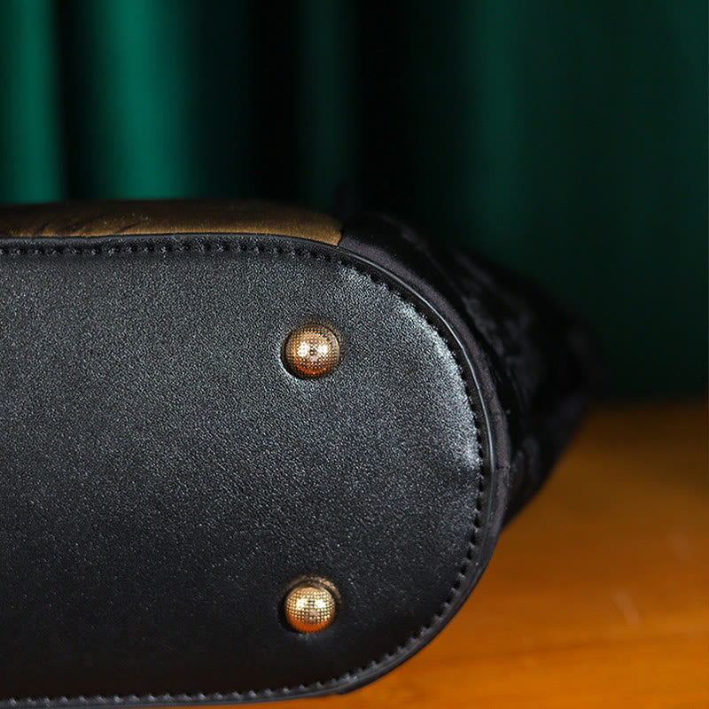 Goldfarbene Umhängetasche im Vintage-Stil mit Bambus-Print, 31 cm