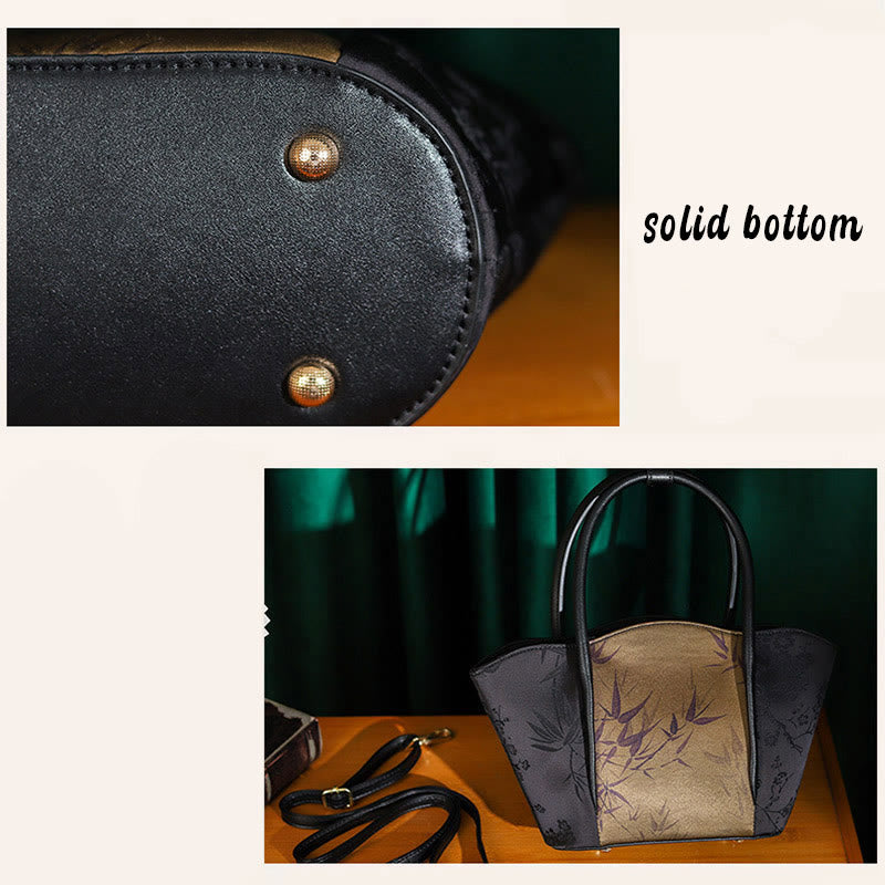 Goldfarbene Umhängetasche im Vintage-Stil mit Bambus-Print, 31 cm