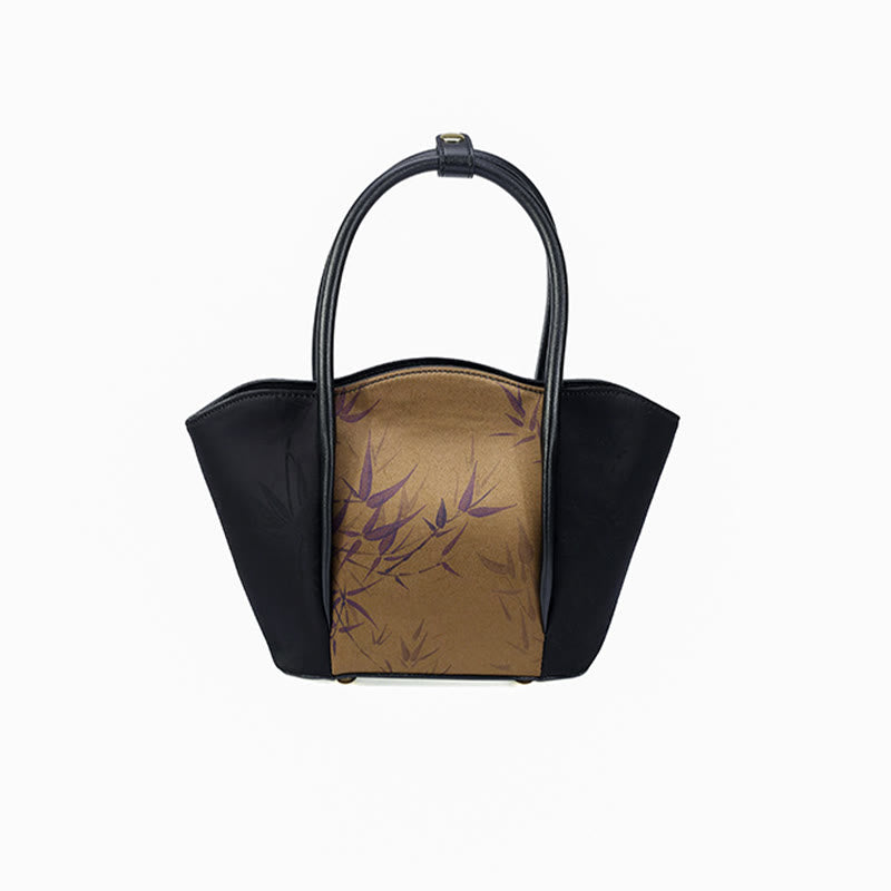 Goldfarbene Umhängetasche im Vintage-Stil mit Bambus-Print, 31 cm