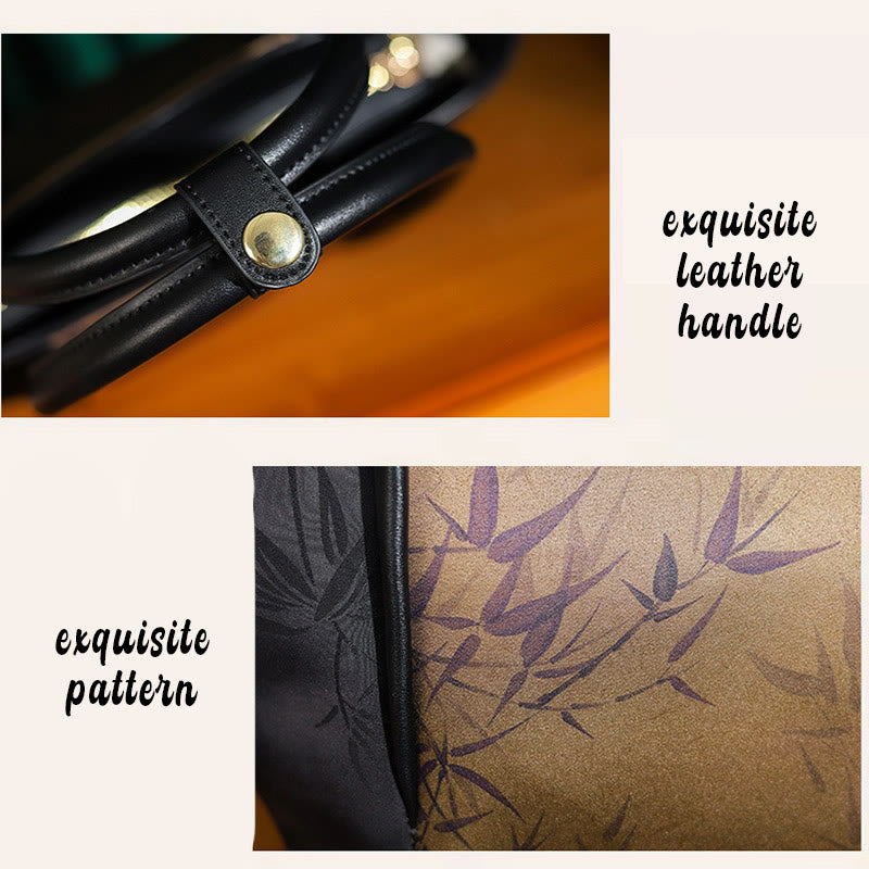 Goldfarbene Umhängetasche im Vintage-Stil mit Bambus-Print, 31 cm