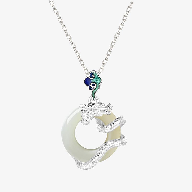 Goldener Drachen-Jade-Anhänger mit Peace-Schnalle aus weißer Hetian-Jade