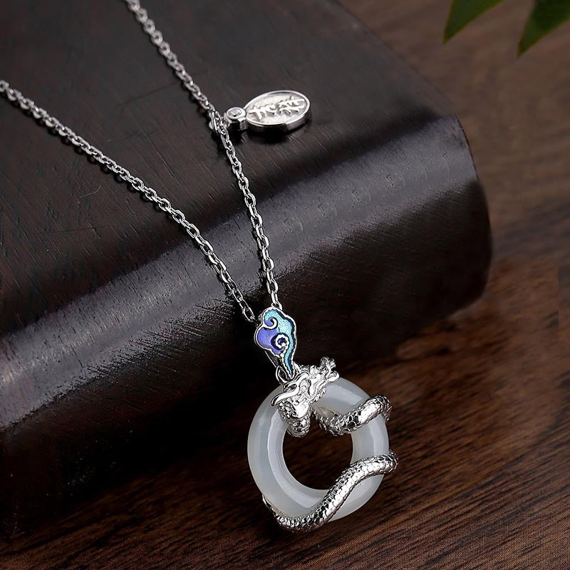 Goldener Drachen-Jade-Anhänger mit Peace-Schnalle aus weißer Hetian-Jade