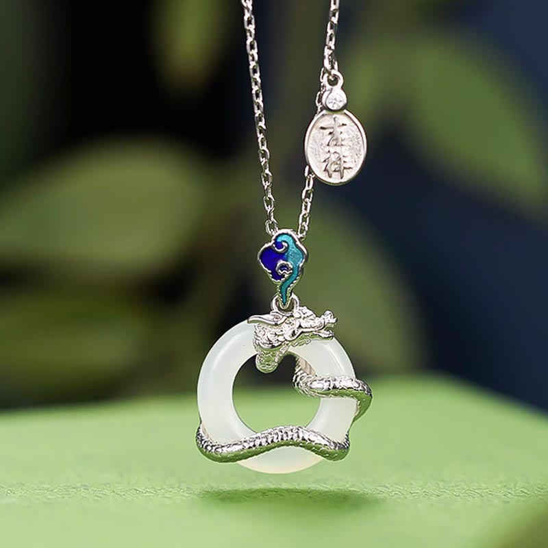 Goldener Drachen-Jade-Anhänger mit Peace-Schnalle aus weißer Hetian-Jade