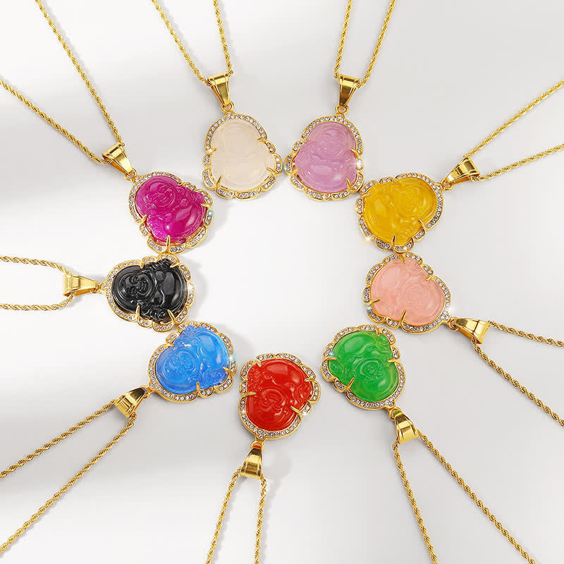 Goldgefüllter lachender Buddha-Jade-Halskettenanhänger für Glück