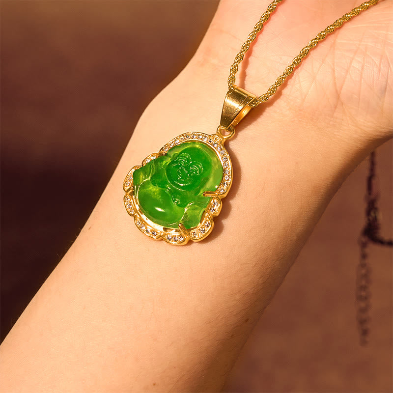 Goldgefüllter lachender Buddha-Jade-Halskettenanhänger für Glück