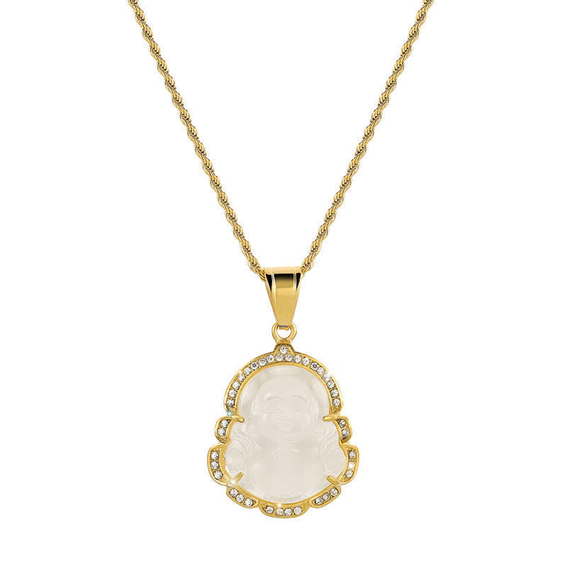 Goldgefüllter lachender Buddha-Jade-Halskettenanhänger für Glück