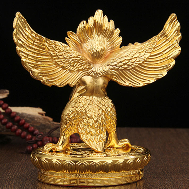Goldene Garuda-Vogelstatue aus Zinklegierung, Schutz, spirituelle Statue, 12,5 cm
