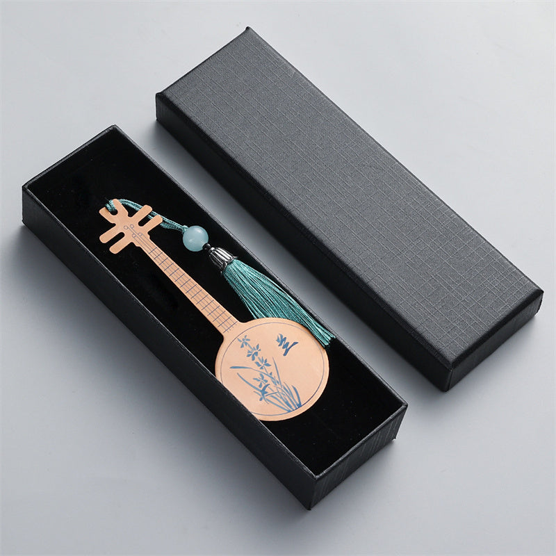 Goldenes Guzheng-Metall-Lesezeichen | Klassisches Instrumentendesign