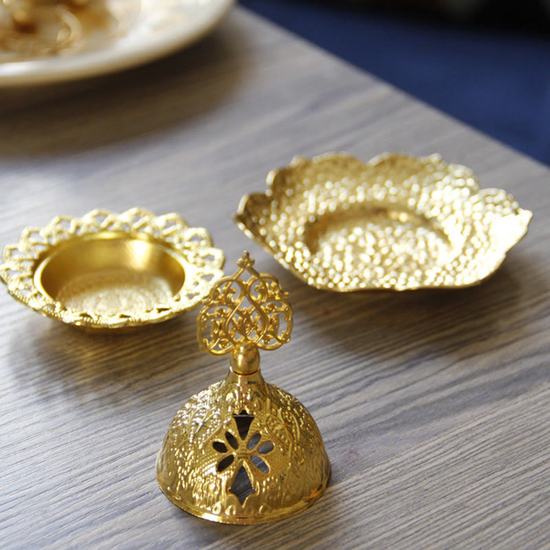 Mini-Räuchergefäß mit Blattgold | Spiritueller Untersetzer aus Legierung