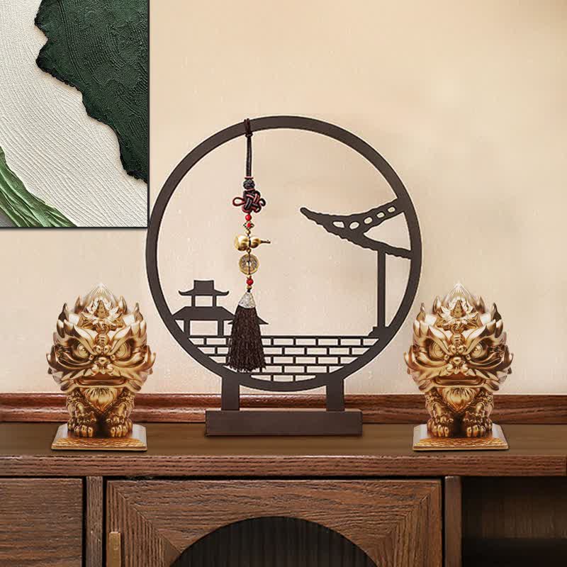 Goldene Löwenstatue, Skulptur aus Kunstharz mit spiritueller Stärke