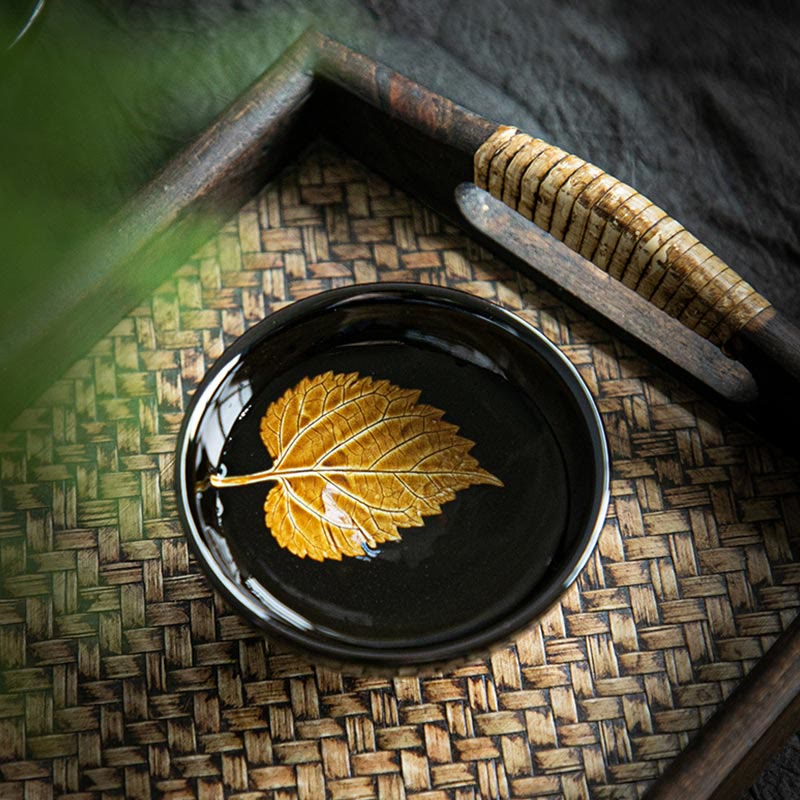 Goldene Ahornblatt-Teetasse aus Keramik von Jian Zhan Tenmoku, 120 ml