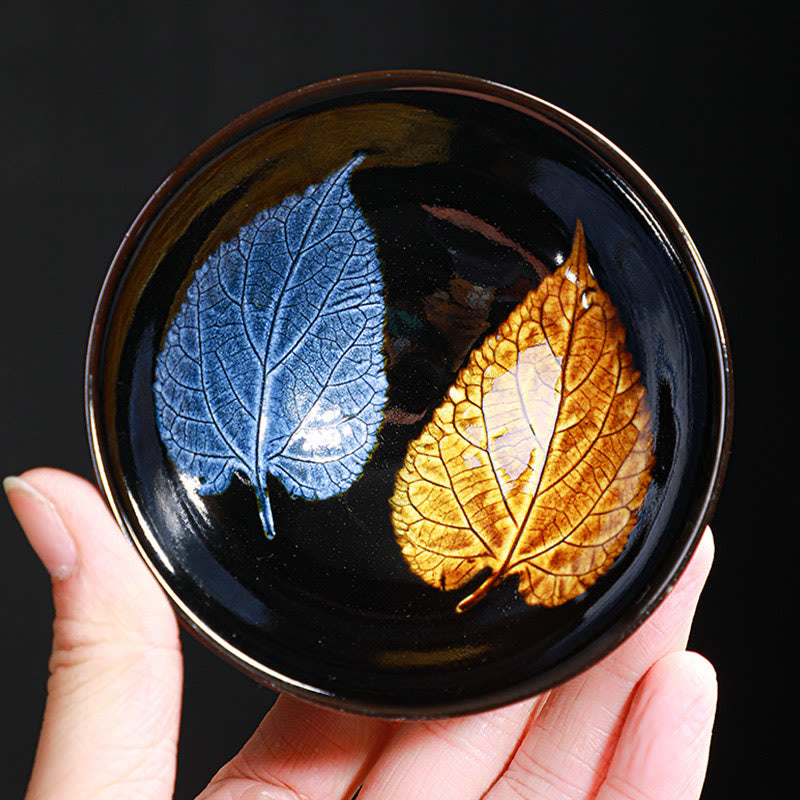 Goldene Ahornblatt-Teetasse aus Keramik von Jian Zhan Tenmoku, 120 ml