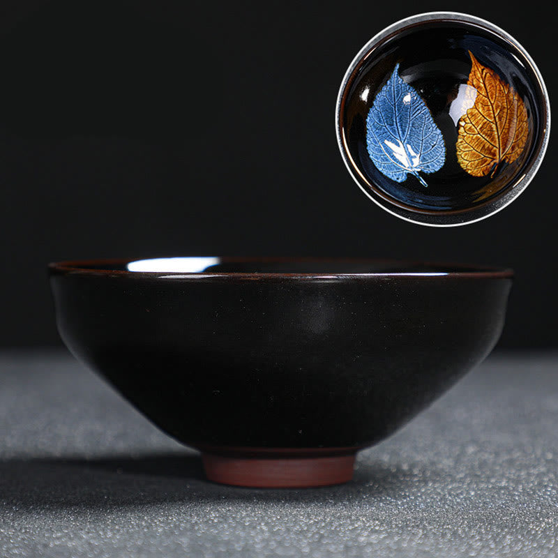 Goldene Ahornblatt-Teetasse aus Keramik von Jian Zhan Tenmoku, 120 ml