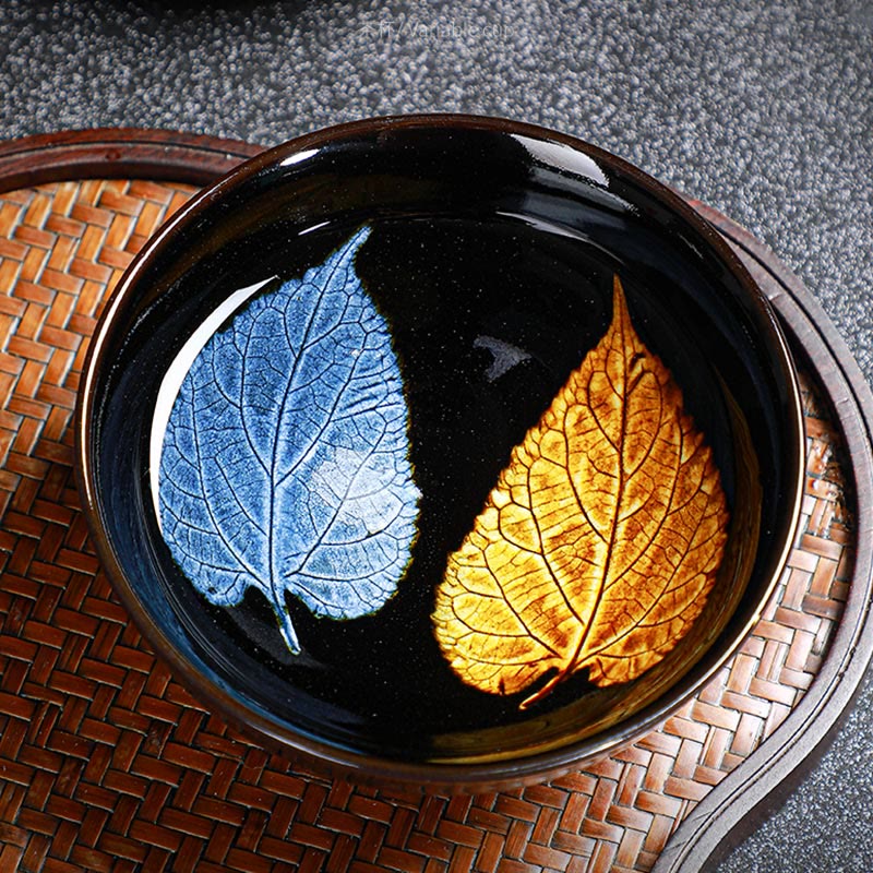 Goldene Ahornblatt-Teetasse aus Keramik von Jian Zhan Tenmoku, 120 ml