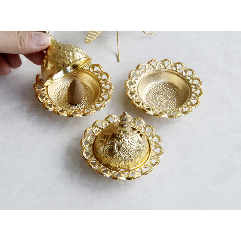 Goldener Mini-Räucherbrenner aus Tibet für Meditation und Gelassenheit