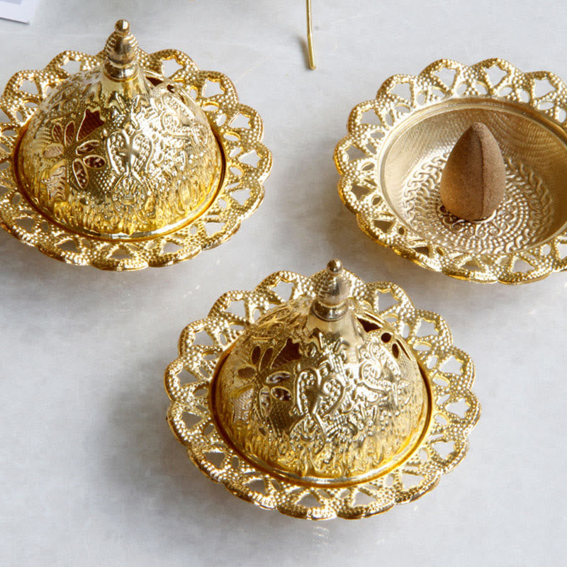 Goldener Mini-Räucherbrenner aus Tibet für Meditation und Gelassenheit