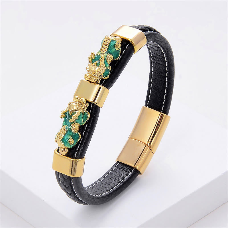 Goldfarbenes PiXiu-Lederarmband, 18–20 cm, magnetische Schnalle für Reichtum
