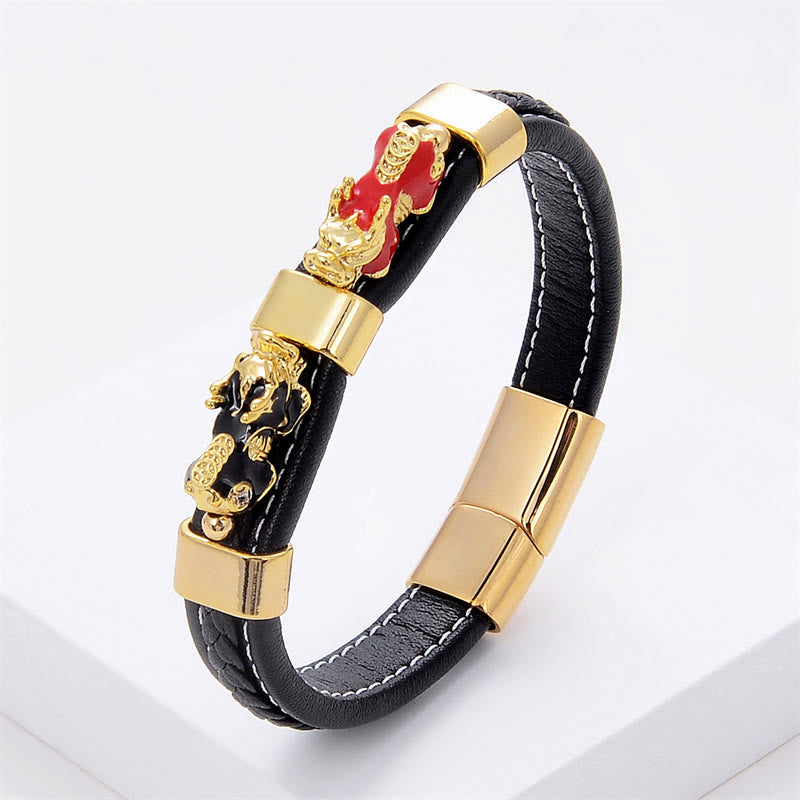 Goldfarbenes PiXiu-Lederarmband, 18–20 cm, magnetische Schnalle für Reichtum