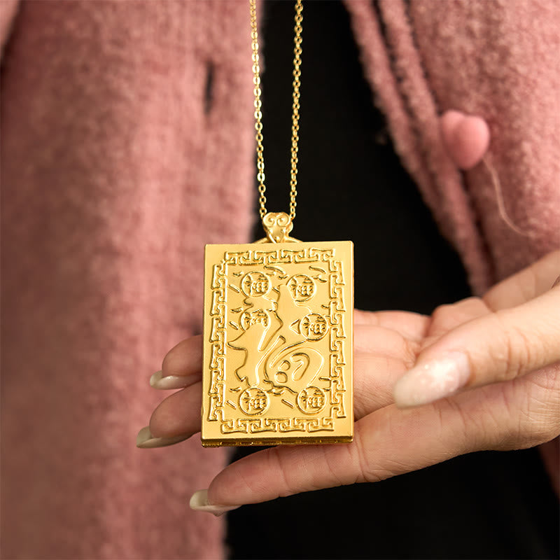 Halskette mit Drachenstärke aus vergoldetem Kupfer aus Hetian-Jade