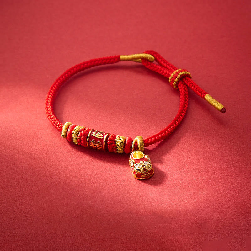 Vergoldetes kupferfarbenes rotes Schnur-Armband Shi Lai Yun Zhuan, 14–18 cm