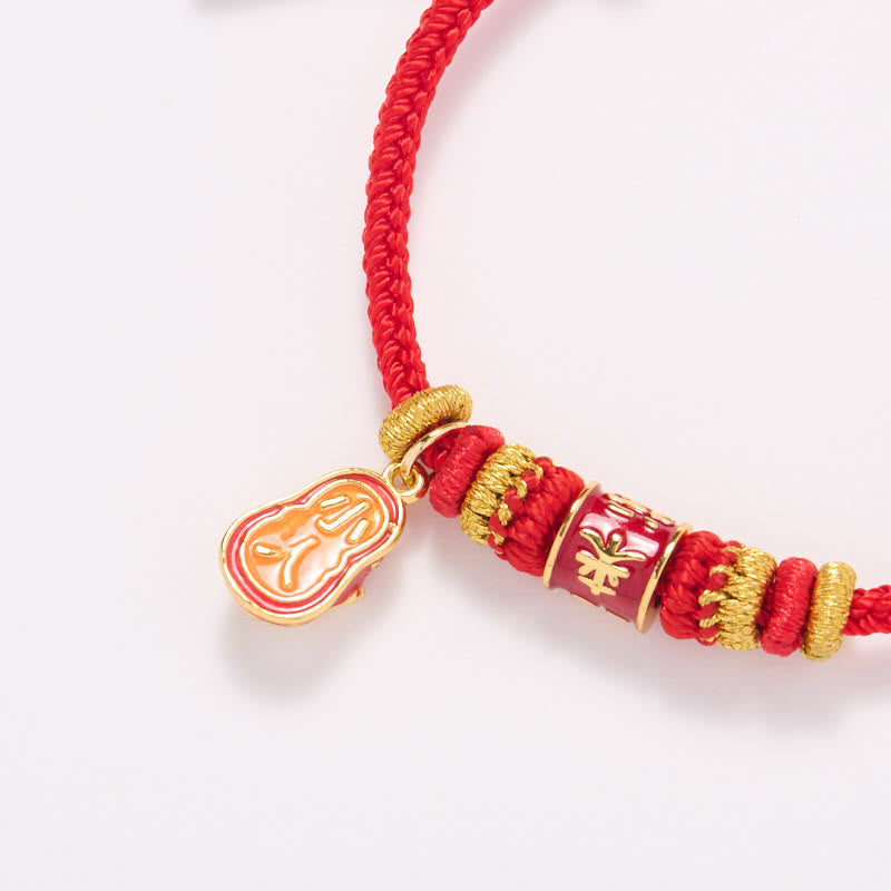 Vergoldetes kupferfarbenes rotes Schnur-Armband Shi Lai Yun Zhuan, 14–18 cm
