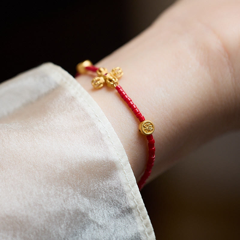 Vergoldetes PiXiu-Armband mit vierblättrigem Kleeblatt