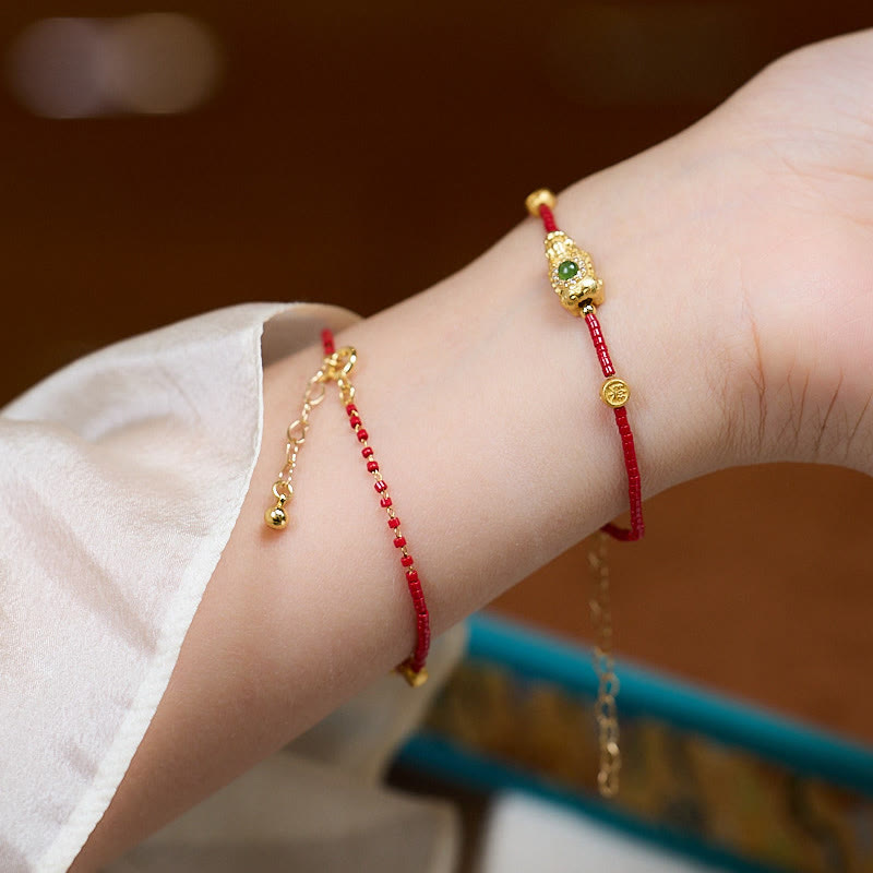 Vergoldetes PiXiu-Armband mit vierblättrigem Kleeblatt