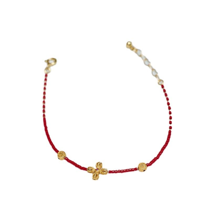Vergoldetes PiXiu-Armband mit vierblättrigem Kleeblatt
