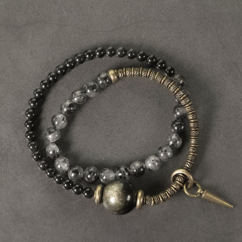 Goldschimmerndes Obsidian-Schutzarmband mit doppelter Wicklung