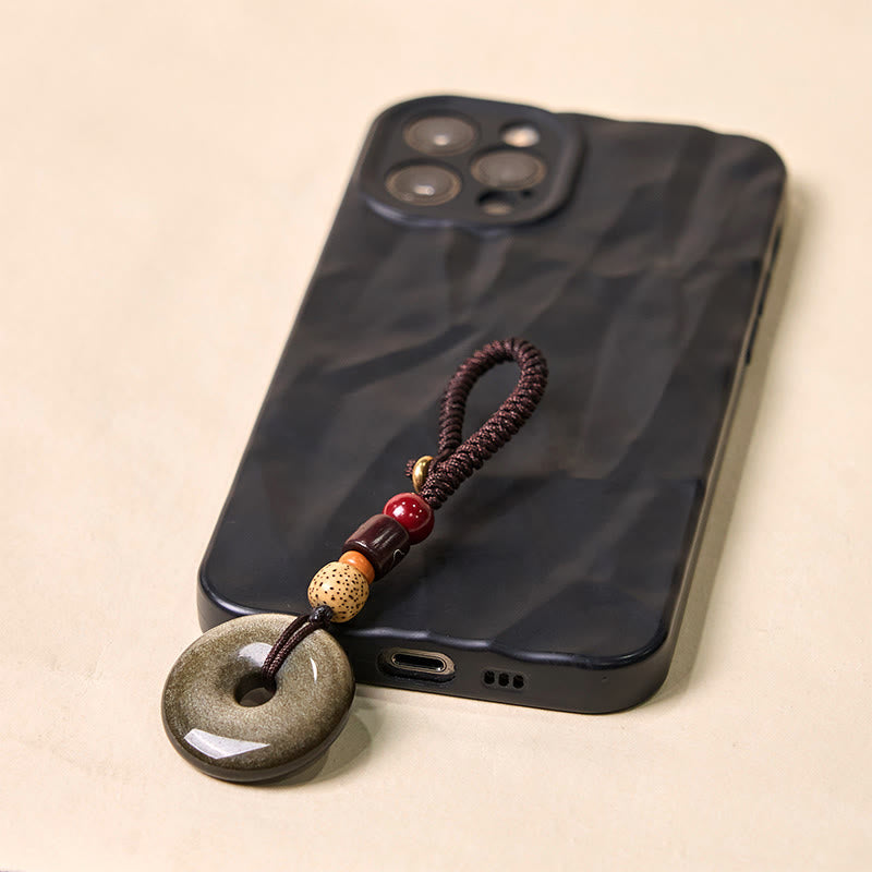 Goldglänzender Obsidian-Schlüsselanhänger mit Peace-Schnalle zum Schutz