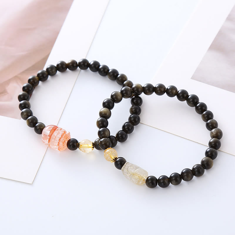 Goldschimmerndes Obsidian PiXiu Pixiu Reichtumsschutzarmband