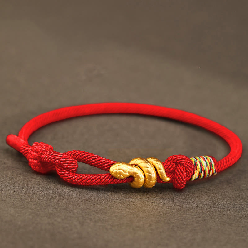 Gold Schlange Rote Schnur Glück Schutz Armband