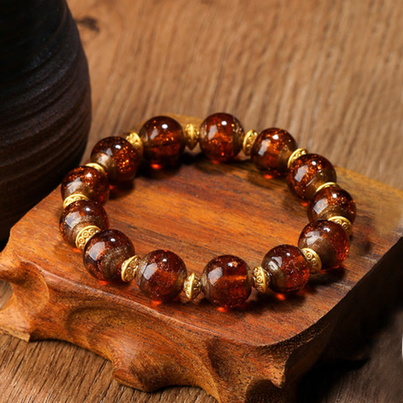 Goldfarbenes, schluckendes Biest, Liuli-Glasperlen-Spirituelles Armband, 12 mm