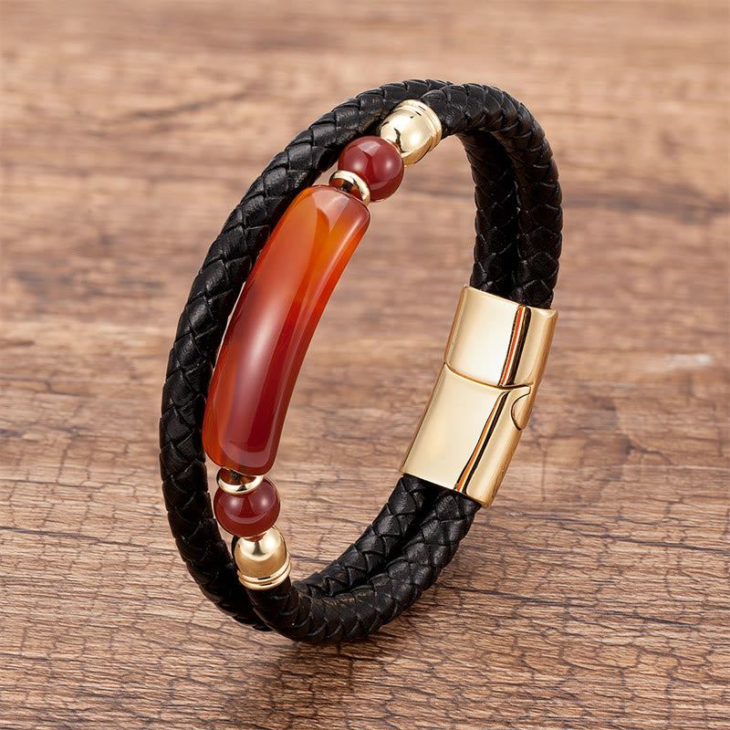 Goldenes Tigerauge-Lederarmband mit Magnetschnalle für Glück und Schutz