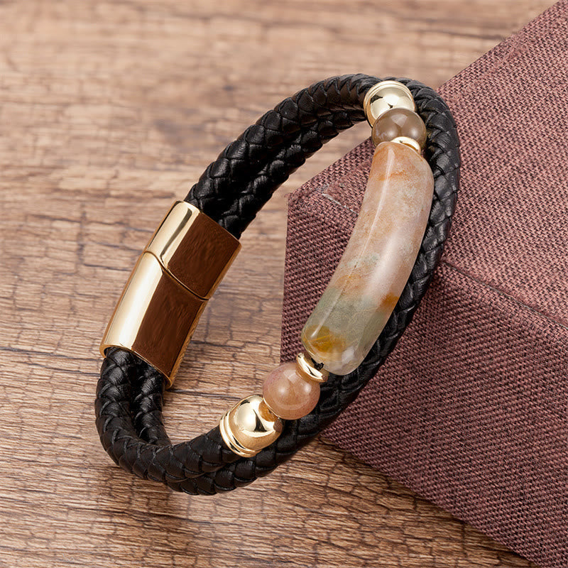 Goldenes Tigerauge-Lederarmband mit Magnetschnalle für Glück und Schutz